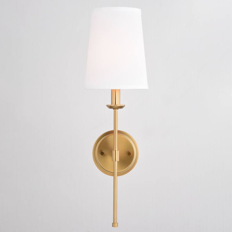 Camden 1 Light Wall Sconce Fixture White Linen Fabric Shade, LED Compatible