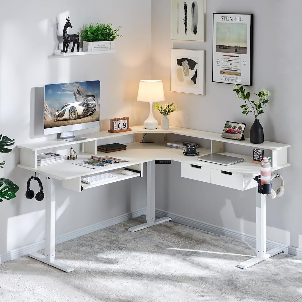 60'' L Shaped Electric Comnputer Desk, Height Adjustable Gaming Desk