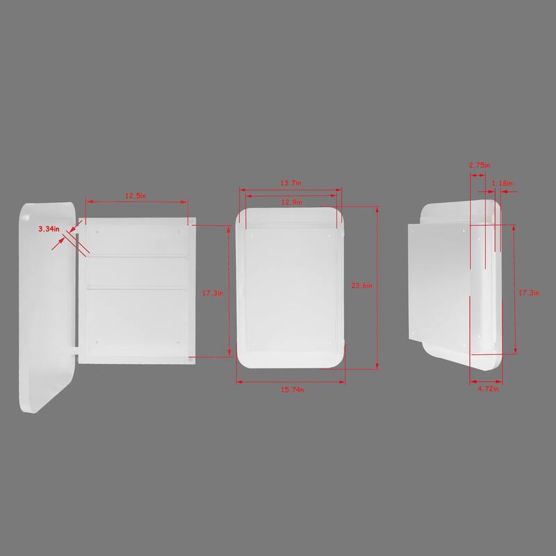 16" x 24" Black/ White Rectangular Metal Framed Medicine Cabinet with Mirror and Adjustable Shelves