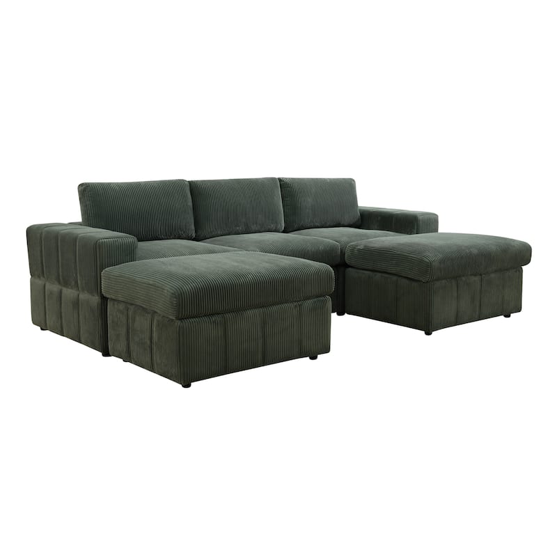 104'' Modern 5 Seaters Corduroy Sectional Sofa with 2 Ottomans, U-Shaped Modular Couch