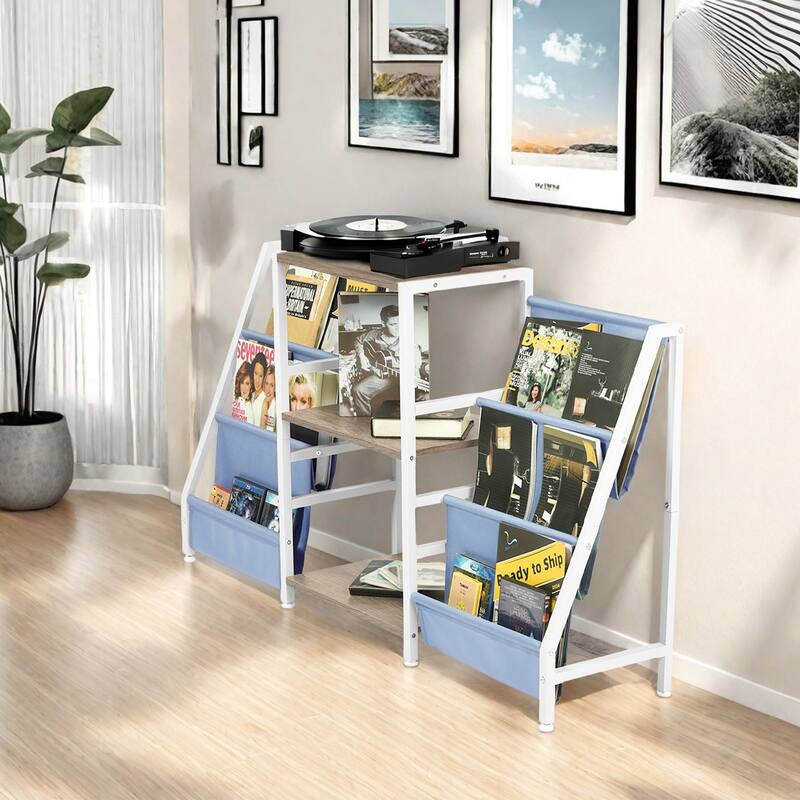 Homy Casa Kids Book Display Shelf with 3 Tiers & Fabric Pockets