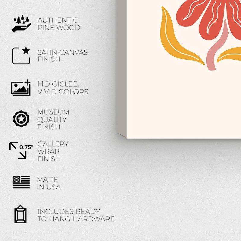 Wynwood Studio Canvas Floral and Botanical Relaxing Sun Floral Orange Modern & Contemporary Wall Art Canvas Print