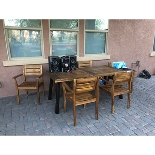 Avon Outdoor Rustic 7-piece Rectangular Acacia Wood Dining Set by Christopher Knight Home