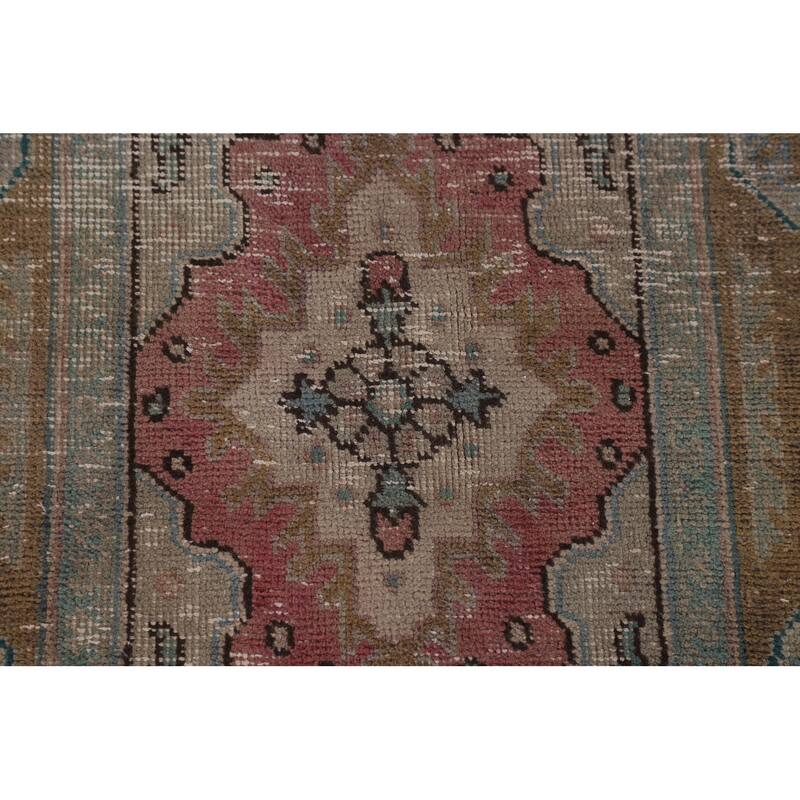 Pink Distressed Tabriz Persian Antique Rug Hand-Knotted Wool Carpet - 9'6" x 12'8"