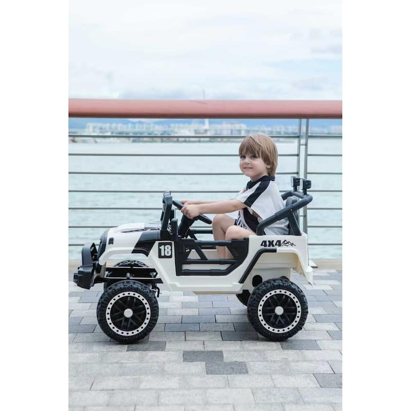 12V Kids Electric Off-Road Car with Remote, Battery Powered Electric Car Black White Electric Vehicle with LED Lights