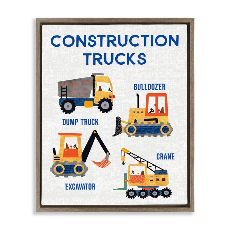 Stupell Educational Construction Trucks Framed Floater Canvas Wall Art Design By Conrad Knutsen - 25 x 31 - Brown