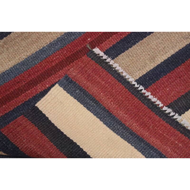 Hand Woven Oriental 100% Wool Carpet Southwestern Geometric Multi-Colored Kilim Area Rug - 8' 3'' X 4' 9''