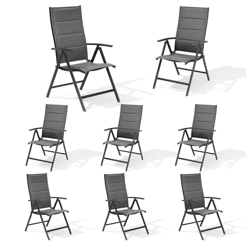 Patio Adjustable Reclining Folding Dining Chairs for Outdoor Indoor Garden Pool - See Picture - Set of 8, Dark Gray