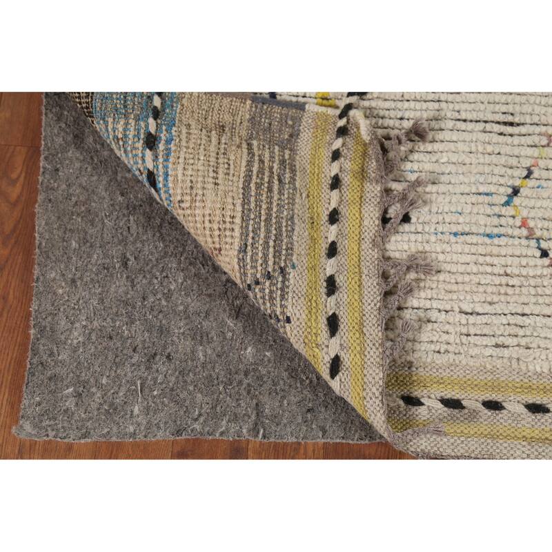 Striped Geometric Moroccan Area Rug Hand-Knotted Wool Carpet - 5'9"x 10'0"