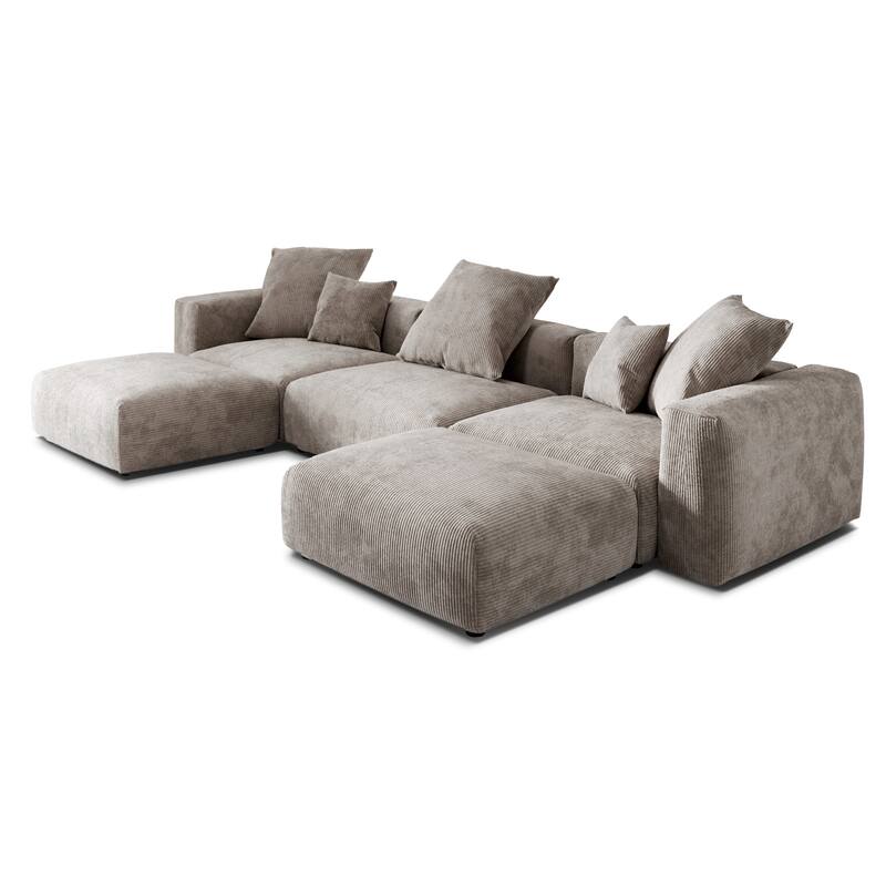Oversize Modular Corduroy Sofa, 141.73" U Shaped Sectiona Sofa Couch with Ottomans