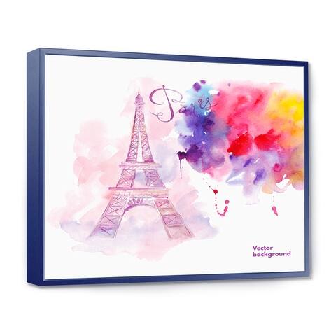 Designart 'Paris Eiffel Towerin Cloud of Colors' Watercolor Framed Canvas Print