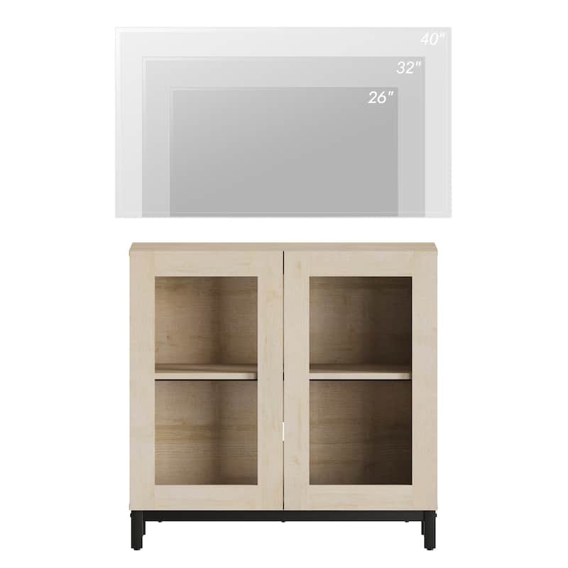 WAMPAT Modern TV Stand with Glass Doors for 110 inch TVs, Entertainment Center Console with Adjustable Shelves and Metal Base