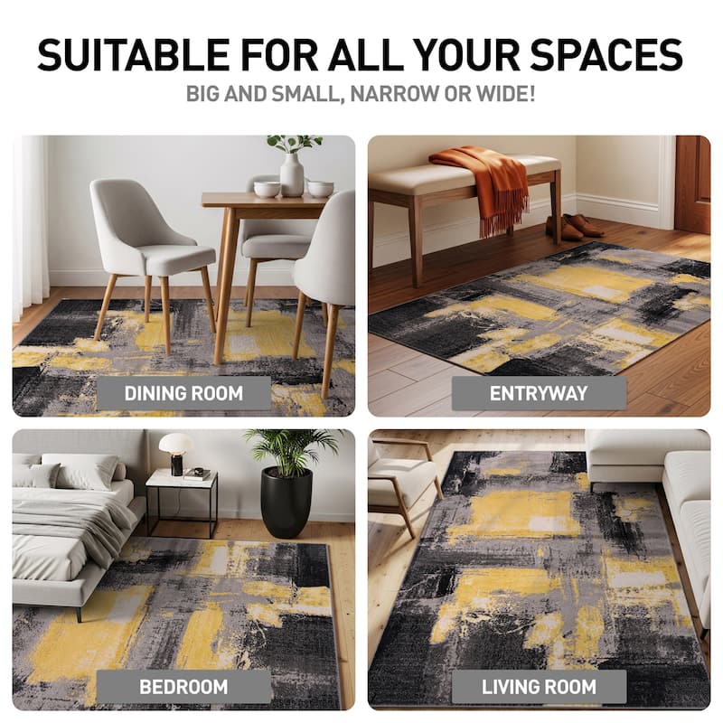 World Rug Gallery Contemporary Abstract Watercolor Yellow Area Rug