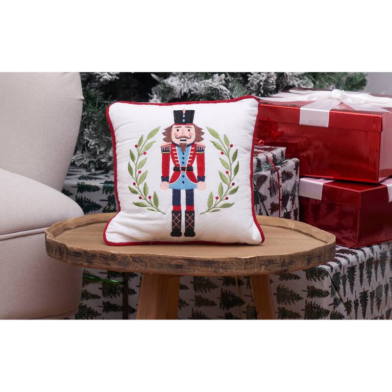 Nutcracker Wreath Embroidered Throw Pillow