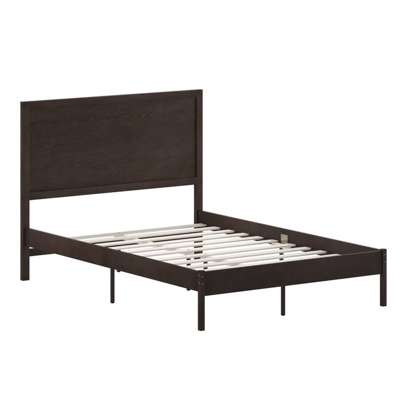 Solid Wood Platform Bed with Headboard and Wooden Slats