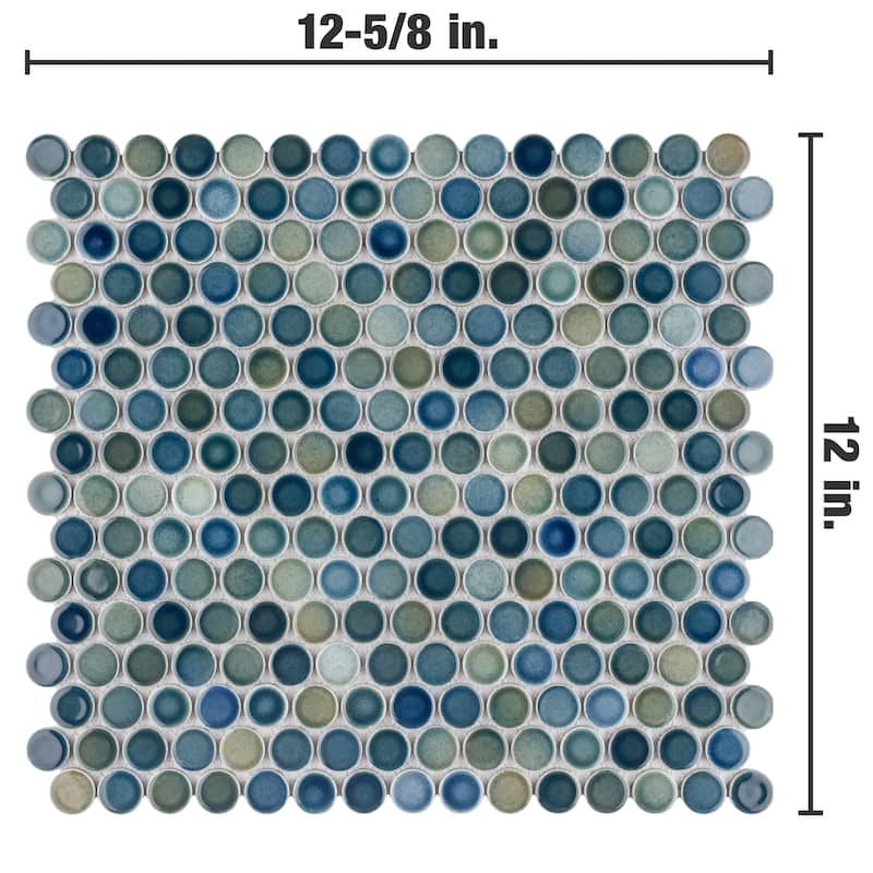 Merola Tile Hudson Penny Round Lagoon 11-7/8 x 12-5/8 Porcelain Floor and Wall Mosaic Tile