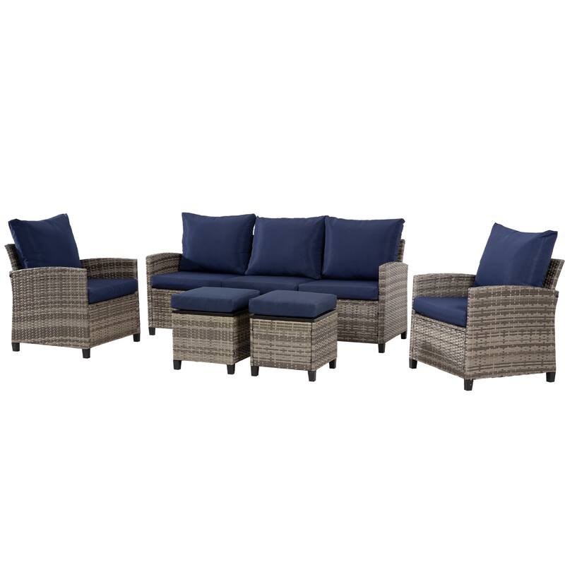 6 PCS Patio Furniture Set, Outdoor Wicker Conversation Sectional Sofa Couch Furniture Sets with Ottomans