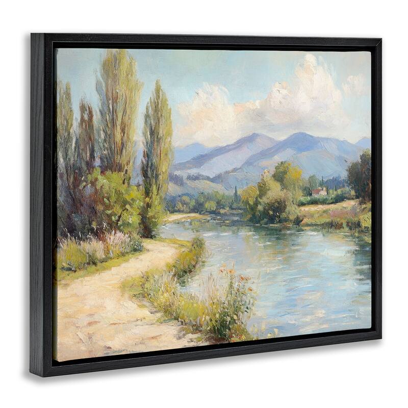 Stupell Along The Mountain River Framed Floater Canvas Wall Art Design By Petal Prints Design