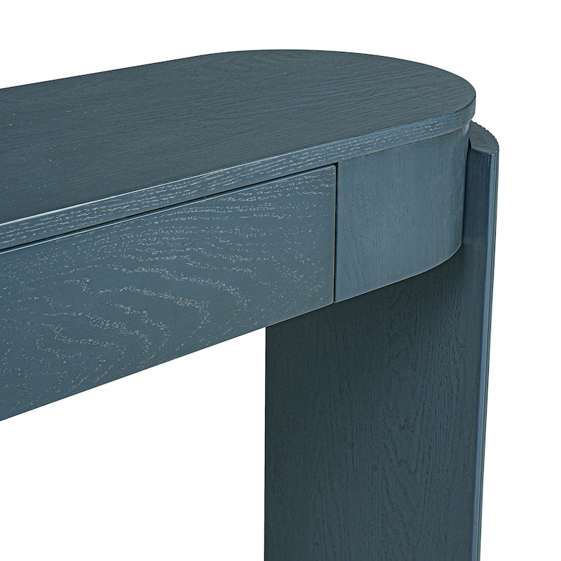 Entryway Table with Natural Wood Grain Finish, Console Table with Fluted Design, Oval Top and 2 Drawers