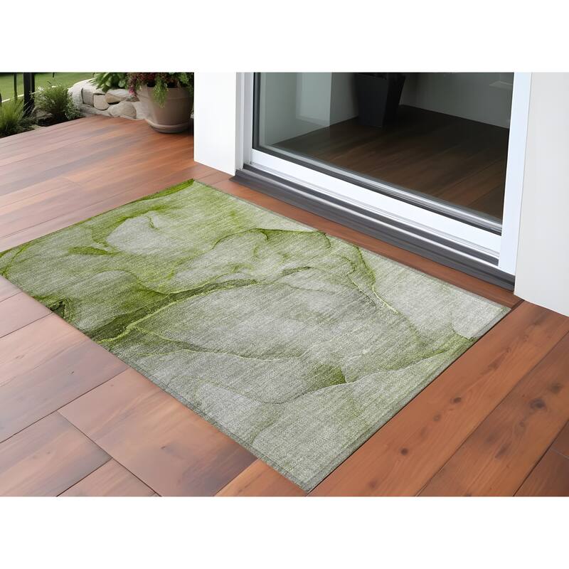 Mato Contemporary Abstract Weather Resistant Blended Style Outdoor Rug - 3' x 5' - Green