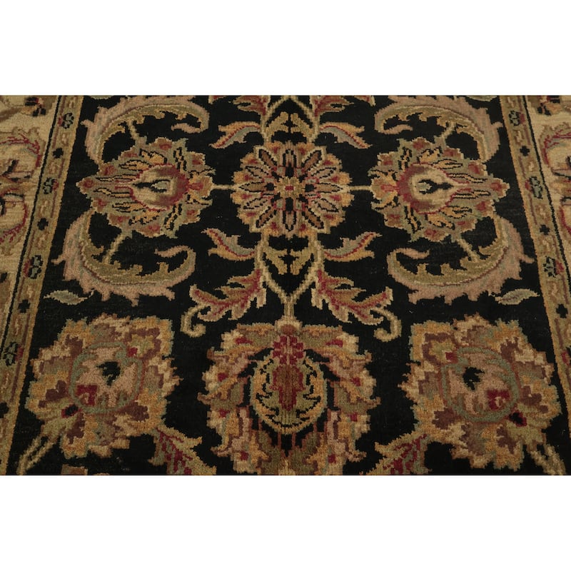 Hand Knotted Oriental 100% Wool Carpet Traditional Floral Black Agra Area Rug - 8' 4'' X 5' 5''