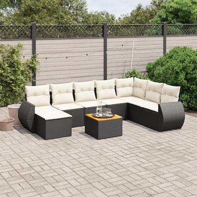 vidaXL Patio Sofa Set with Cushions Outdoor Furniture 9 Piece Poly Rattan - 21.7 x 21.7 x 14.6