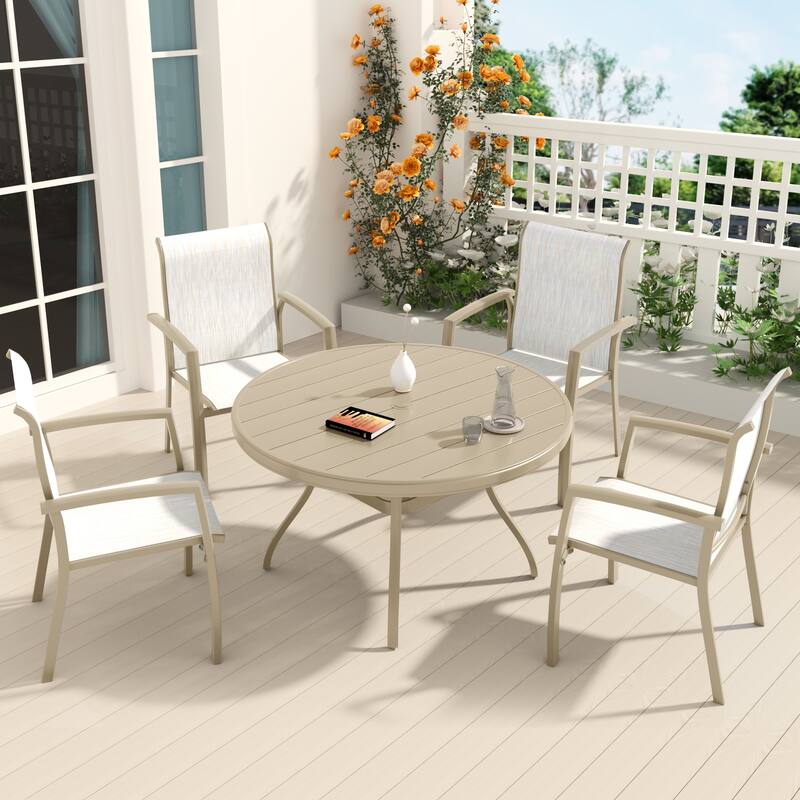 5 Pieces Patio Dining Set, Patio Furniture Set of 4 Patio Stackable Dining Chairs and 40.6" Outdoor Metal Round Table - Sandstone