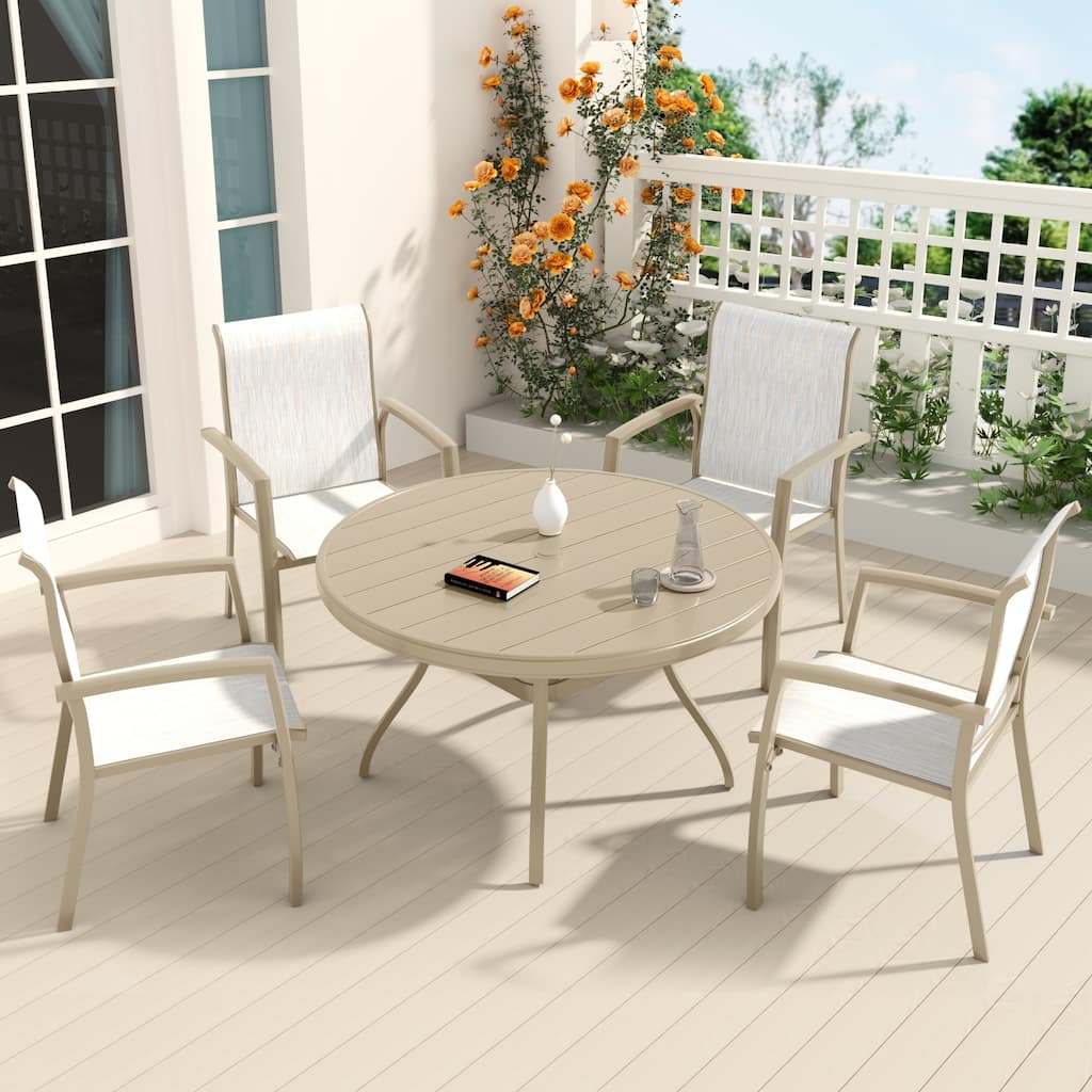 5 Pieces Patio Dining Set, Patio Furniture Set of 4 Patio Stackable Dining Chairs and 40.6" Outdoor Metal Round Table