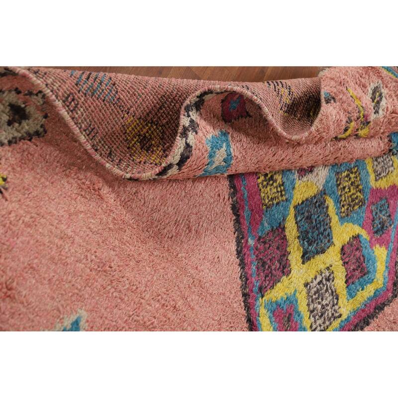 Pink Moroccan Oriental Area Rug Handmade Wool Carpet - 5'1" x 9'7"