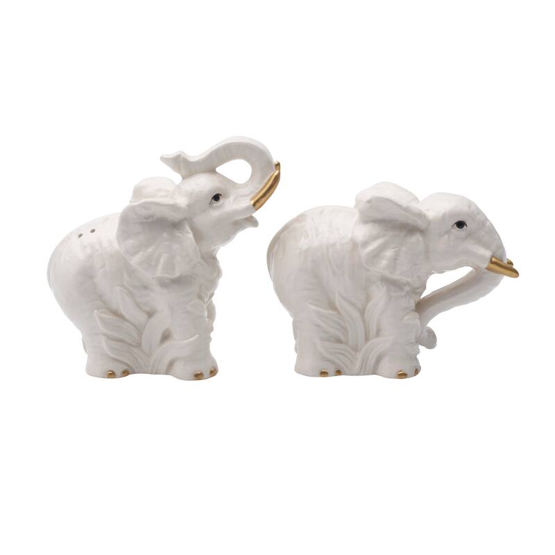Fitz & Floyd Villa Palm Elephant Salt and Pepper Set - 4 Inch