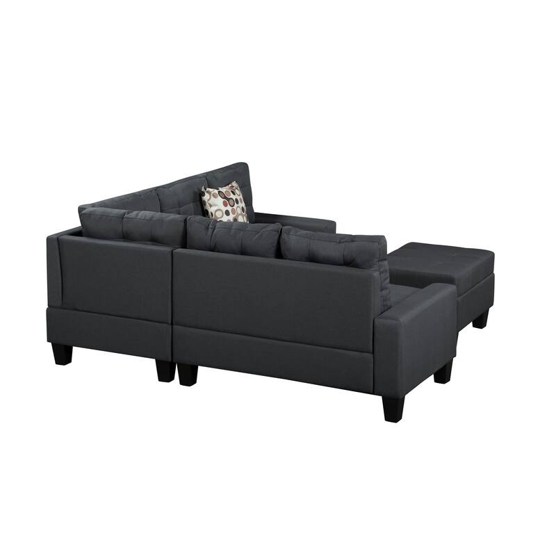 104.5" Gray Upholstered Sofa Set with Comfortable Coin-Spring Cushions, Sturdy Frame, Chaise Lounge, Versatile Storage Ottoman