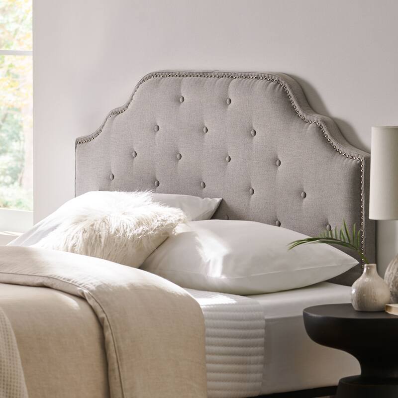 Queen Size Tufted Upholstered Headboard with Nailhead Trim, Adjustable Height, Modern Button Design