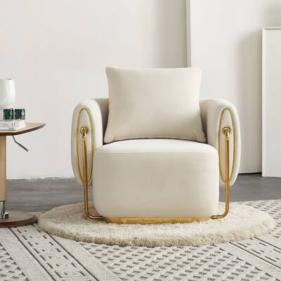 35.83" W Luxury Modern Single Chair, Accent Chair, Arm Chair, Stainless Steel frame and base in Gold color