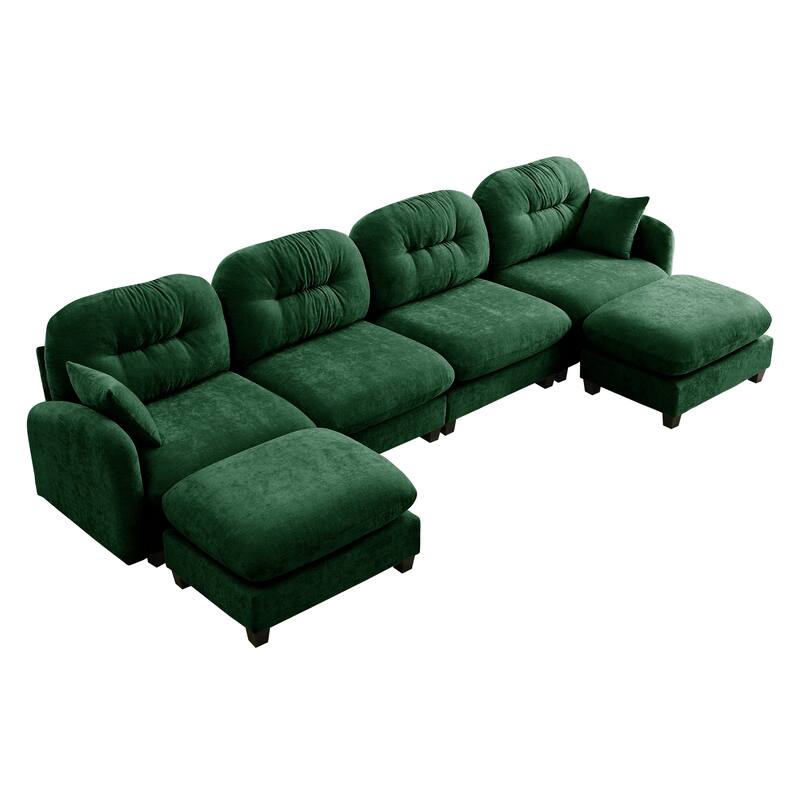 140" U Shaped Modern Sofa, Modular Sectional Couch Set with 2 Ottoman, 4 Seat Chenille Deep Seat Sofa for Living Room