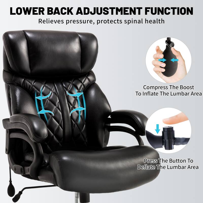 600LBS Big and Tall Office Chair for Heavy People, Extra Wide Seat and Adjustable Lumbar, Executive Chair with High Back