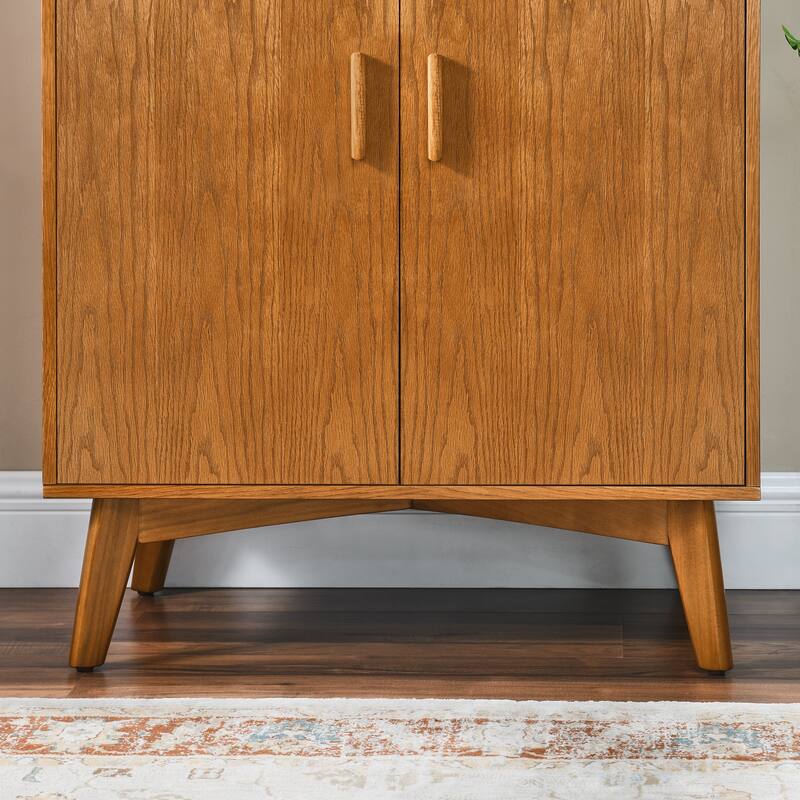 Farmhouse Wine Buffet Cabinet with Glass Holder, Wine Rack, Adjustable Shelf, and Hidden Storage