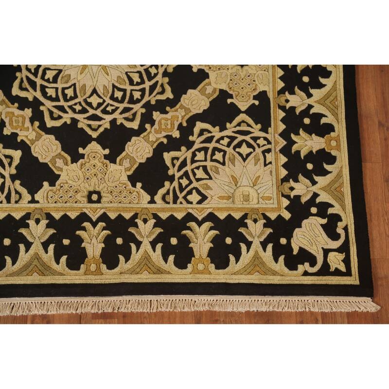 Black & Gold Agra Indian Area Rug Handmade Wool Carpet - 6'2"x 9'4"