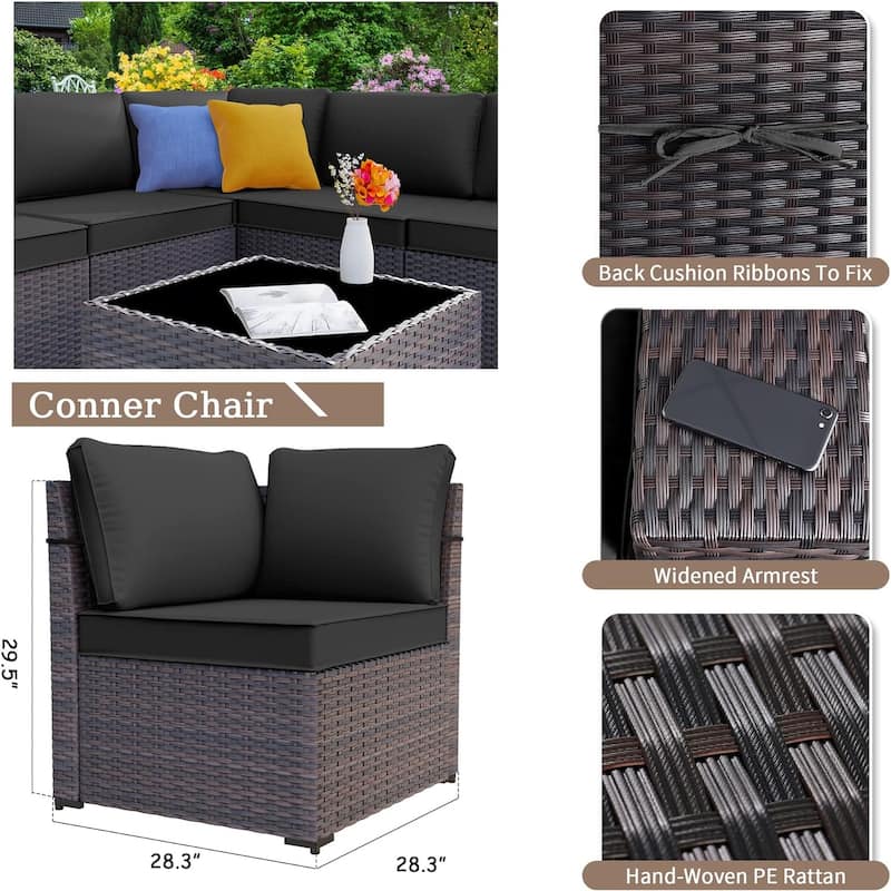 Delnavik 7 Pieces Rattan Outdoor Patio Furniture Sofa Set with Firepit - 7 pcs