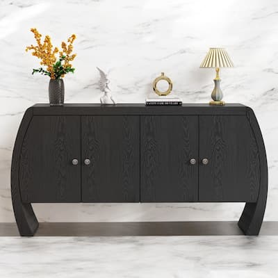 Four-Door Ash Veneer Storage Cabinet with Curved Legs, Antique Brass Handles, Perfect for Hallways, Entrances, and Living Rooms