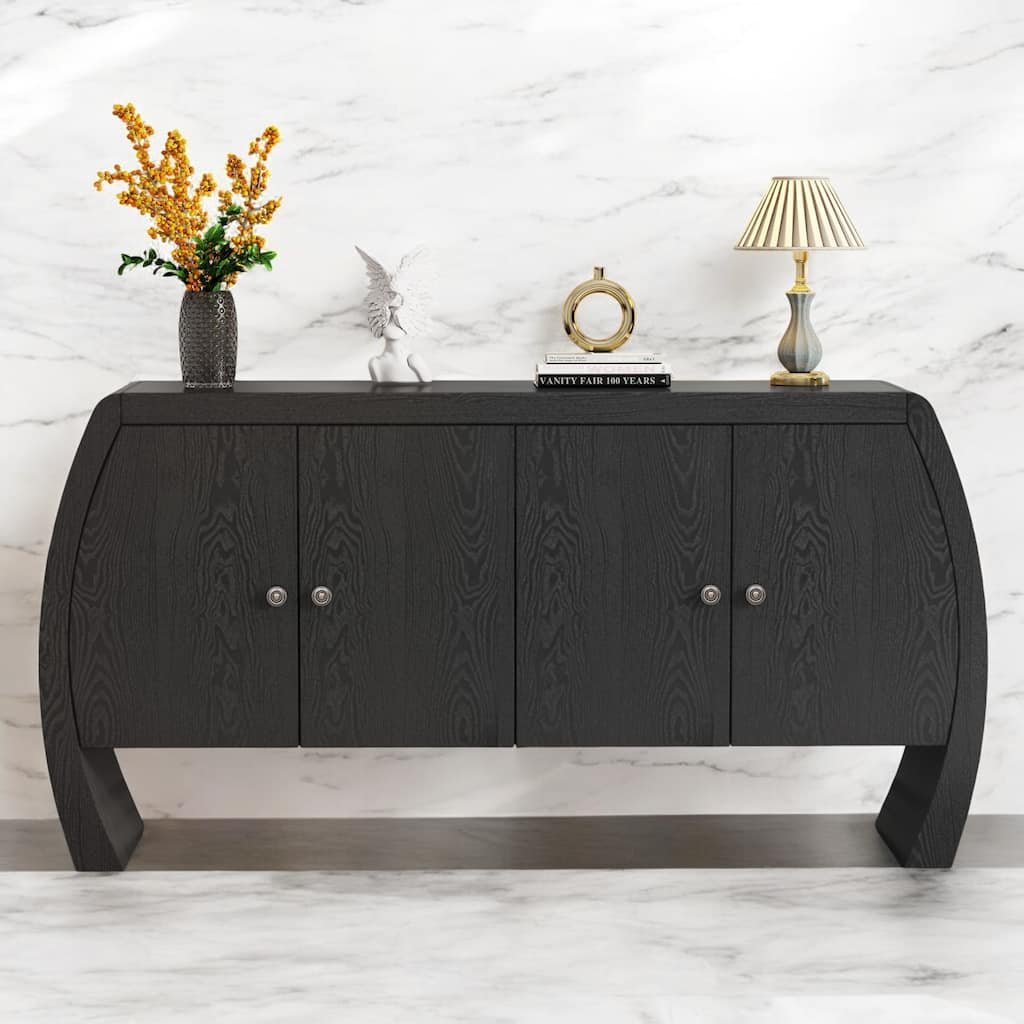 Four-Door Ash Veneer Storage Cabinet with Curved Legs, Antique Brass Handles, Perfect for Hallways, Entrances, and Living Rooms