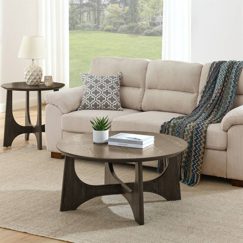 36" Round Wooden Coffee Tables for Living Room