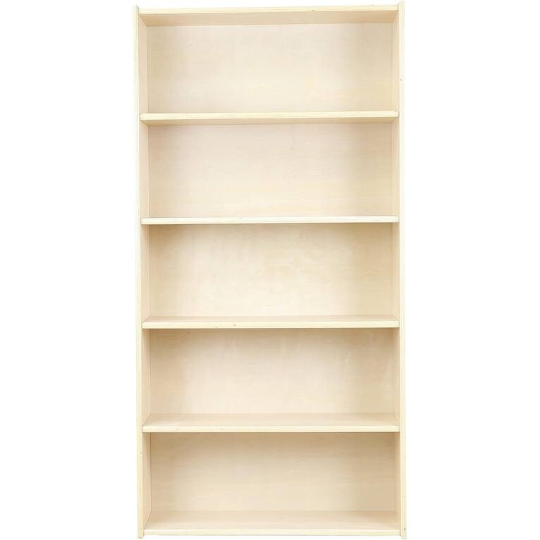 RRI Goods 5-Shelf Classic Bookcase, Wooden Wall Bookshelf Organizer for Books, Toys, Office, and Kids Supplies, Natural
