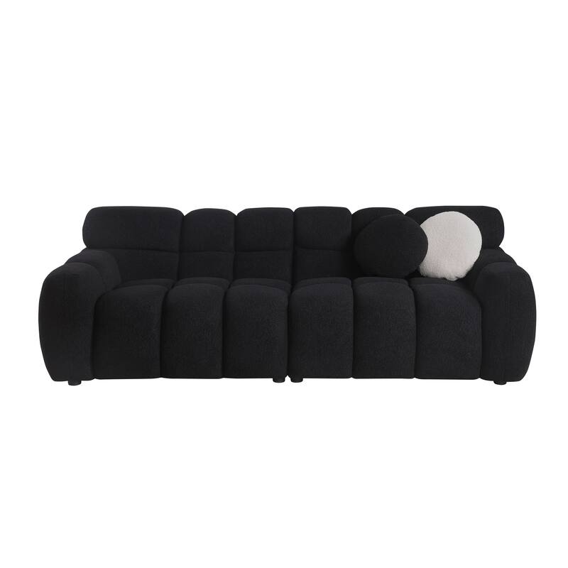 3-Seater Boucle Sofa with Plush Cushions and Marshmallow Curves