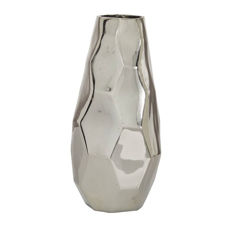 Silver Aluminum Metal Geometric Decorative Vase