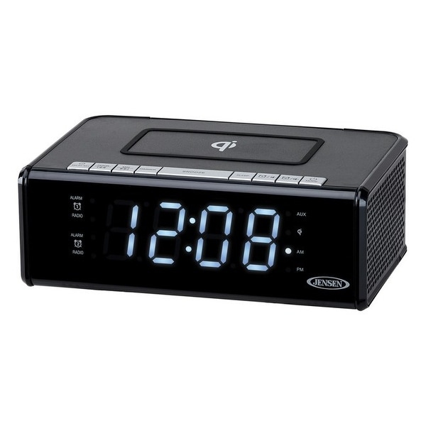Jensen qicr-200 dual alarm clock radio with qi charging