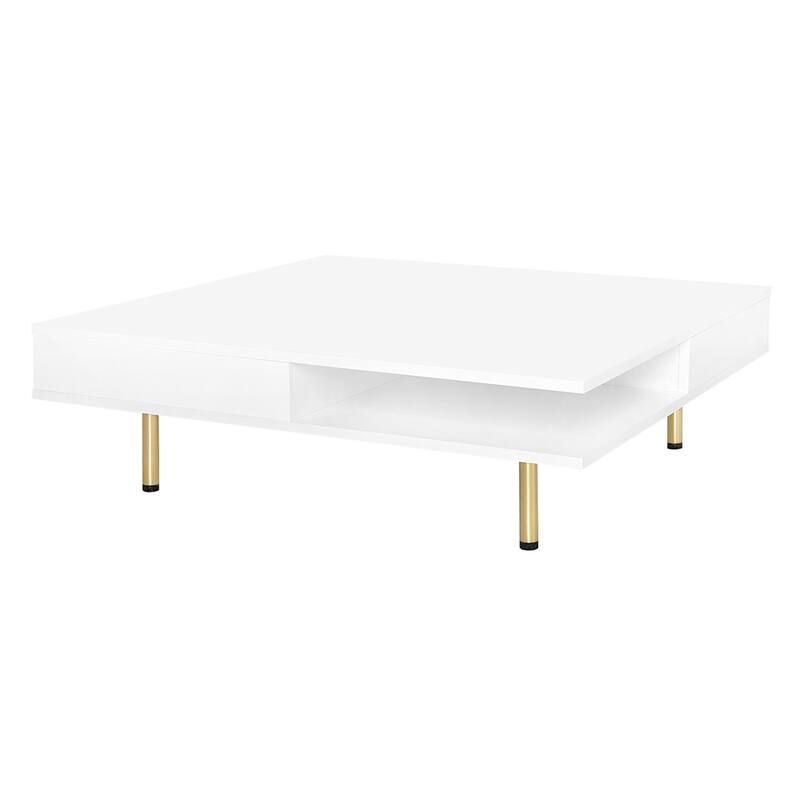 Exquisite High Gloss Coffee Table w/ 4 Golden Legs & 2 Small Drawers