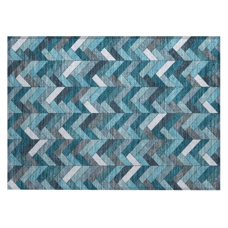 Machine Washable Indoor/ Outdoor Modern Chevron Chantille Rug