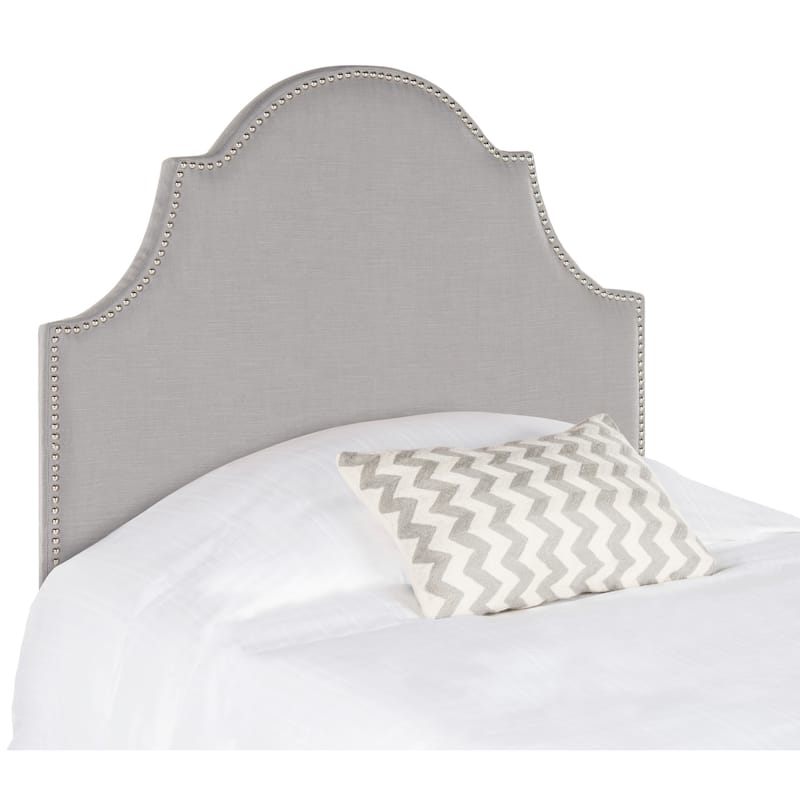 SAFAVIEH Chana Hemp Linen Upholstered Arched Headboard - Silver Nailhead (Twin) - Arctic Grey - 41Wx4Dx54H