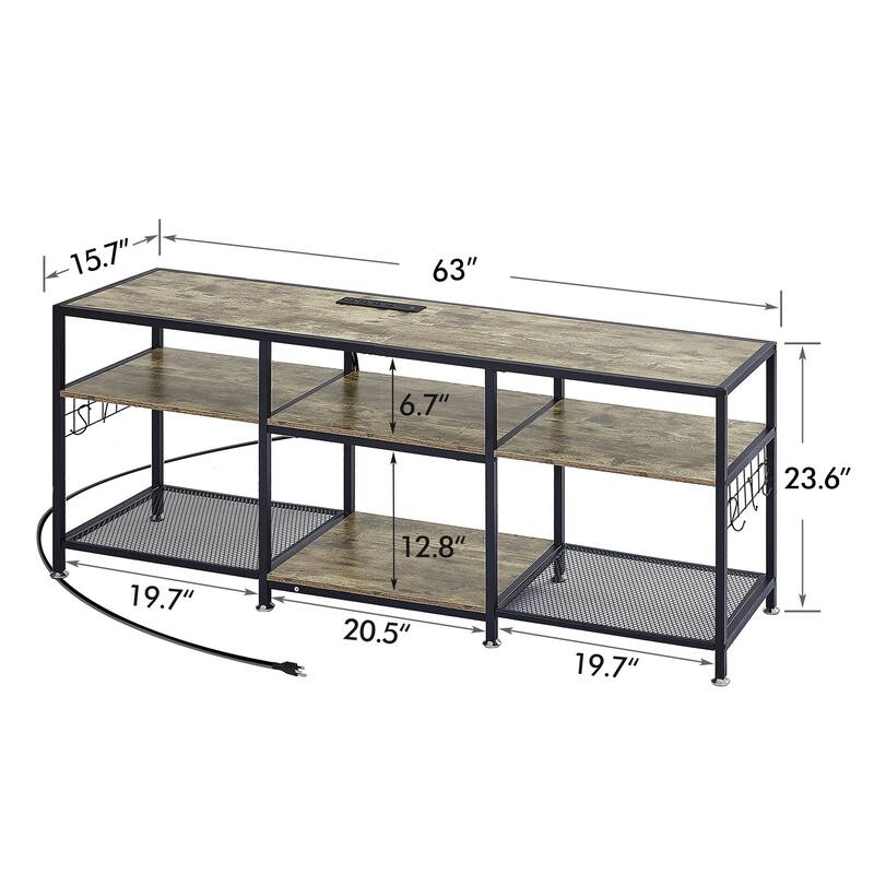 VECELO Wood TV Stand with Charging Station with Metal Frame, Storage Shelves Entertainment Center TV Cabinet