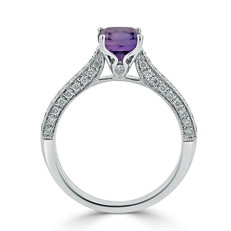 Auriya 5/8ct Unique Cushion-cut Purple Amethyst and Diamond Engagement Ring 3/8ctw 14k Gold